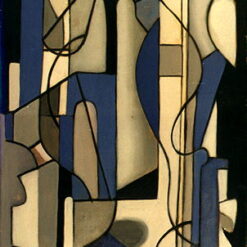 Blue and Black Abstract Composition" Inspired by Tamara de Lempicka – Hand-Painted Cubist Oil Artwork