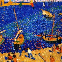 Andre Derain's 'Boats at Collioure' Inspired Oil Painting on Canvas - A Mesmerizing Fauvist and Neo - Impressionist Marina Scene for Art Collectors