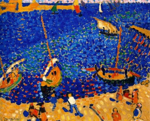 Andre Derain’s ‘Boats at Collioure’ Inspired Oil Painting on Canvas – A Mesmerizing Fauvist and Neo – Impressionist Marina Scene for Art Collectors