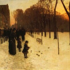 Authentic-Looking Impressionist Genre Painting "Boston Common at Twilight" by Childe Hassam - Dafen Village Creation, Oil Painting for Home and Office Spaces, Adored by Art Aficionados