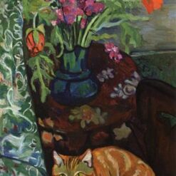 Authentic - Style Oil Painting - "Bouquet and a Cat" Inspired by Valadon - Dafen Village's Exclusive Creation