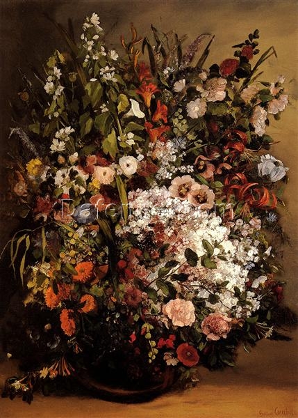Authentic 1862 Courbet – Style ‘Bouquet of Flowers’ Realist Oil Canvas – 100.3×73 cm, Perfect for Interior Decoration and Gift – giving
