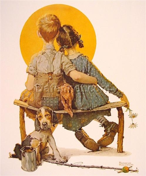High – Quality Hand – Painted Oil Painting from Dafen Village – Inspired by Rockwell’s ‘Boy and Girl gazing at the Moon’ for Home Decor
