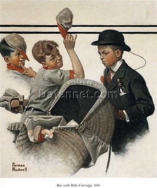Dafen Village Presents: Inspired by 1916 Norman Rockwell’s ‘Boy with Baby Carriage’ – Regionalism Oil Canvas Artwork