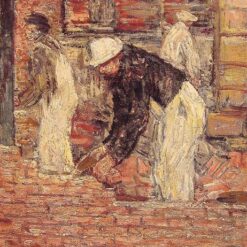 Hand-Painted Replica of Childe Hassam's "Bricklayers" (c.1900) - Intimate Impressionist Genre Oil Painting on Canvas Inspired by Dafen Village, Ideal for Art Aficionados and Small Space Decor