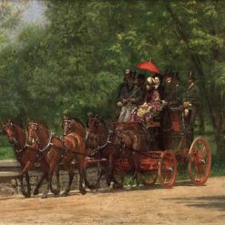 Authentic-Looking Realist Genre Painting "A May Morning in the Park (The Fairman Robers Four in Hand)" (1880) by Thomas Eakins - Dafen Village Creation, Oil Painting for Home and Office Spaces, Adored by Art Aficionados and Those Who Appreciate Victorian Leisure Scenes