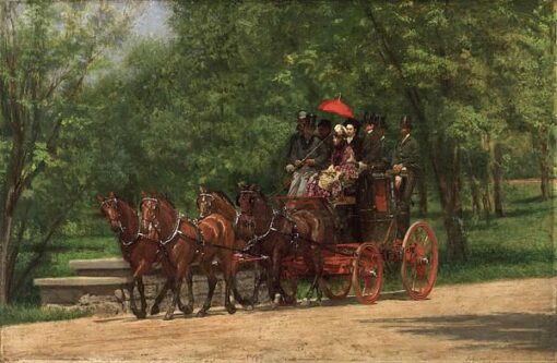 Authentic-Looking Realist Genre Painting “A May Morning in the Park (The Fairman Robers Four in Hand)” (1880) by Thomas Eakins – Dafen Village Creation, Oil Painting for Home and Office Spaces, Adored by Art Aficionados and Those Who Appreciate Victorian Leisure Scenes