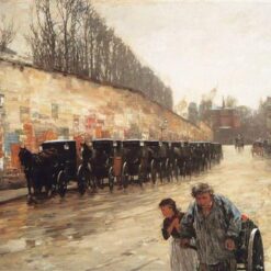 Hand-Painted Replica of Childe Hassam's "Cab Station, Rue Bonaparte" (1887) - Charming Impressionist Genre Oil Painting on Canvas from Dafen Village, Ideal for Art Buffs and Parisian Atmosphere Seekers