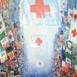 Authentic-Looking Impressionist Cityscape "Celebration Day" (1918) by Childe Hassam - Dafen Village Creation, Oil Painting for Home and Office Spaces, Adored by Art Aficionados