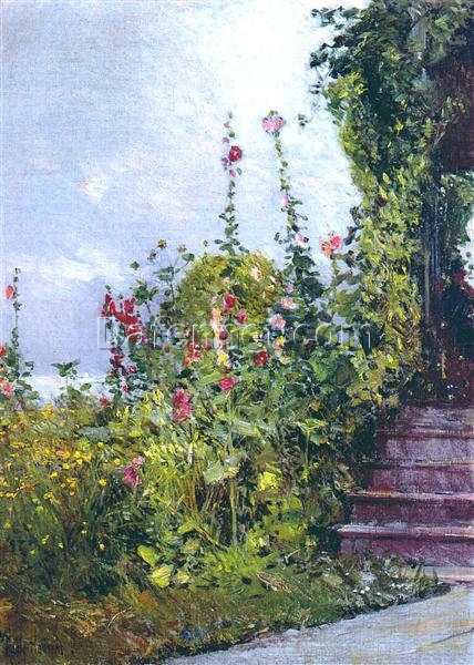 Authentic – Looking Impressionist Landscape “Celia Thaxter’s Garden, Appledore, Isles of Shoals” (1890) by Childe Hassam – Dafen Village Creation, Oil Painting for Office and Home Spaces, Adored by Art Lovers