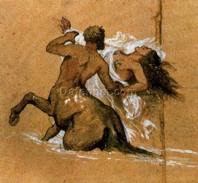 Exquisite Symbolist Mythological Reproduction INSPIRED BY Böcklin’s Centaur and Nymph