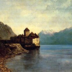 Enchanting Gustave Courbet's 'Chateau du Chillon' Realist Oil on Canvas Landscape - 1874 Masterpiece at Musée Courbet