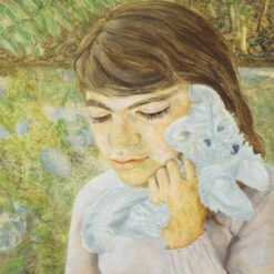 Hand - Painted "Child with a Toy Dog" Inspired Expressionist Portrait Oil Painting by Dafen Village Studios - A Charming Artwork for Art Lovers
