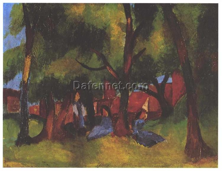 Dafen Village’s Exquisite Oil Inspired by August Macke’s 1913 ‘Children and Sunny Trees’ – Fauvism Artwork for Interior Decoration and Art Enthusiasts