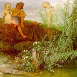 Genre Painting Replica Inspired by Arnold Böcklin: “Children Carving May Flutes” (1877 Symbolism) Oil on Canvas