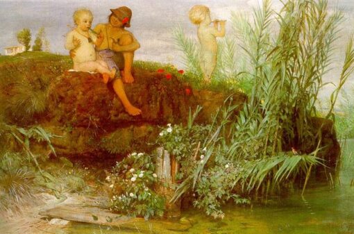 Genre Painting Replica Inspired by Arnold Böcklin: “Children Carving May Flutes” (1877 Symbolism) Oil on Canvas