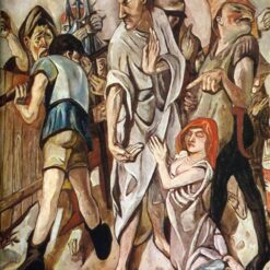1917 Max Beckmann - Inspired Expressionist Religious Oil Painting: Christ and the Woman Taken in Adultery