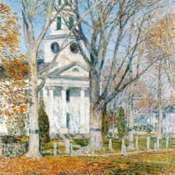 Dafen Village Inspired Reproduction of Childe Hassam's "Church at Old Lyme" (1903) - High - Quality Impressionist Cityscape Oil Painting for Sale, Suitable for Art Collectors and Interior Design