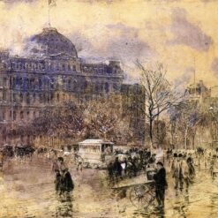 Dafen Village Inspired Reproduction of Childe Hassam's "Cityscape" (1888) - High-Quality Impressionist Cityscape Oil Painting on Board for Sale, Great for Art Collections and Interior Design