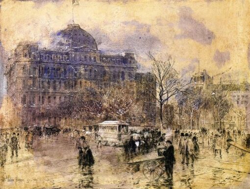 Dafen Village Inspired Reproduction of Childe Hassam’s “Cityscape” (1888) – High-Quality Impressionist Cityscape Oil Painting on Board for Sale, Great for Art Collections and Interior Design