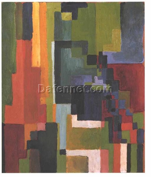 Dafen Village Studio’s Exquisite Reproduction – August Macke’s 1913 ‘Colourful Shapes’ Orphism Abstract Oil on Cardboard for Art Enthusiasts