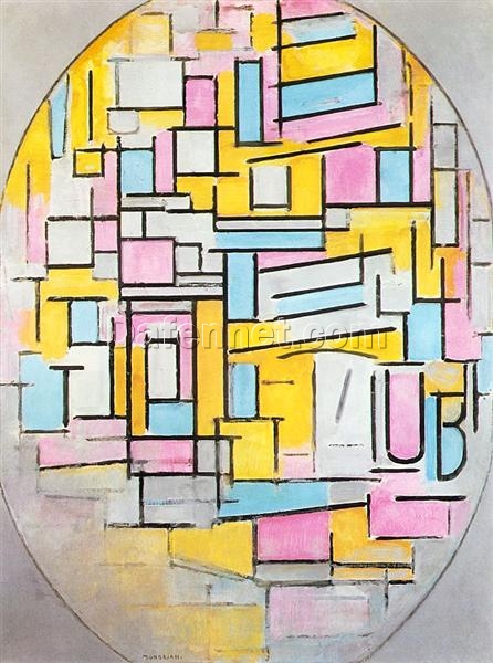 Customizable Oil Painting Inspired by Mondrian’s “Composition with Oval in Color Planes II” (1914) – Dafen Village Original