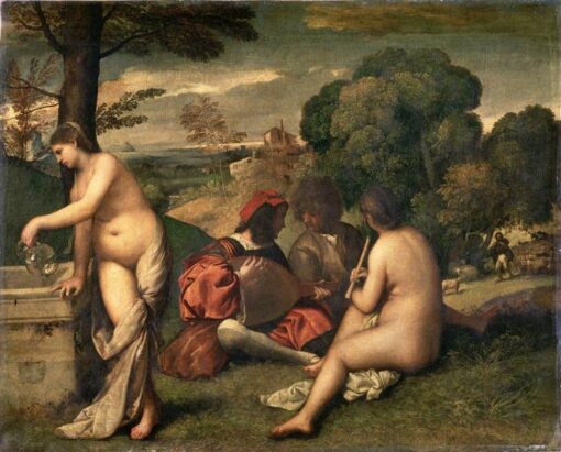 Konzert Champetre inspiriert von Tizian - Allegorisches Ölgemälde der Hochrenaissance aus dem Da Fen Village Studio