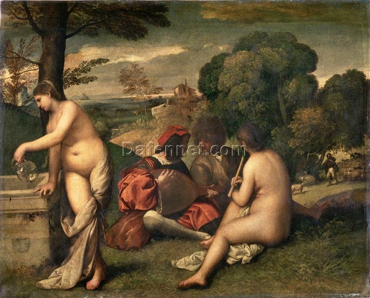 Concert Champetre Inspired by Titian – High Renaissance Allegorical Oil Painting from Da Fen Village Studio
