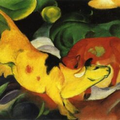 Inspired by Franz Marc – Cows, Yellow-Red-Green | Hand-Painted Oil Painting | Expressionist Animal Art | DaFen Village Studio