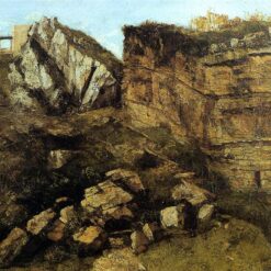 Striking 1864 Gustave Courbet 'Crumbling Rocks' Realist Oil on Canvas Landscape - Ideal for Art Aficionados and Nature Enthusiasts