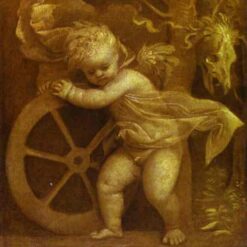 Cupid with the Wheel of Fortune Inspired by Titian – High Renaissance Mythological Oil Painting from DaFen Village Studio