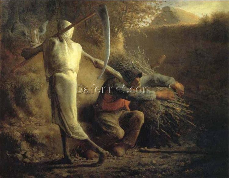 Custom-Sized Realist Mythological Painting “Death and the Woodcutter” Inspired by Jean-Francois Millet’s 1859 Masterpiece – Handmade in Dafen Village