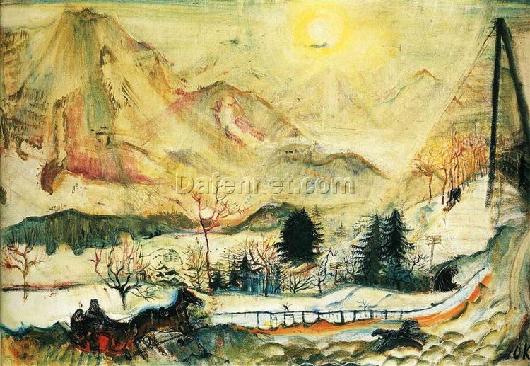 Exceptionally Detailed Hand – Painted Oil Inspired by Kokoschka’s ‘Dents du Midi’ – Dafen Village’s Expressionist Landscape Masterpiece