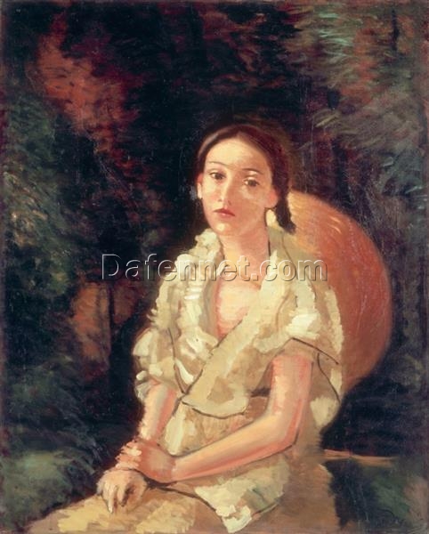 Custom – Sized Expressionist Portrait ‘The Painter’s Niece, Seated’ Inspired by Andre Derain’s 1931 Masterpiece, Handmade in Dafen Village