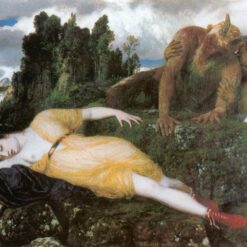 Sleeping Diana Watched by Two Fauns Inspired Oil Painting — Arnold Böcklin 1877 Symbolist Mythological Masterpiece Reproduction