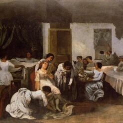 Gustave Courbet's Timeless c.1855 'Dressing the Dead Girl (Dressing the Bride)' - Realist Genre Oil Painting on Canvas, A Tribute to SCMA's Collection