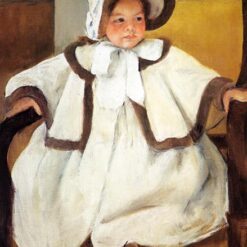 Charming Mary Cassatt's 'Ellen Mary Cassatt In A White Coat' (c.1896) Oil on Canvas Replica, Impressionist Masterpiece
