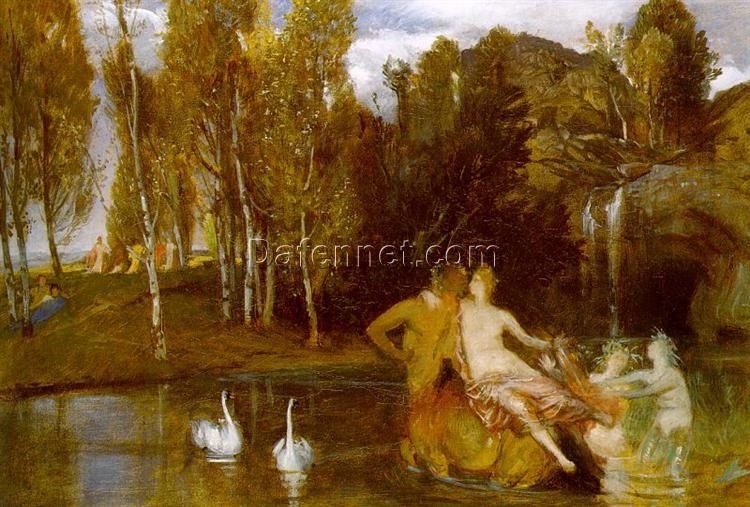 Symbolist Mythology Oil Canvas Inspired by Arnold Böcklin’s 1877 Elysian Fields