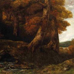 Exquisite c.1855 'Entering the Forest' by Gustave Courbet - Realist Oil Canvas Landscape, 96.2x129.5 cm, Capturing the Essence of a Private Collection Original