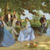 Custom - Sized Impressionist Genre Painting 'Family Reunion' Inspired by Frederic Bazille's 1867 Masterpiece, Handmade in Dafen Village