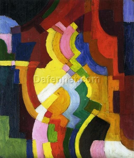 High-Quality Hand-Painted Replica from Dafen Village – August Macke’s 1913 ‘Farbige Formen III’ Orphism Abstract Oil Painting on Panel