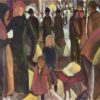 Exquisite Dafen Village Reproduction Inspired by August Macke's 'Farewell' (1914) - 101x130.5 cm Orphic Genre Painting Oil on Cardboard for Art Collectors