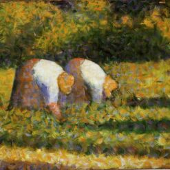 High-Resolution Print Inspired by Georges Seurat's 'Farm Women at Work' (Paysannes au travail) - An Affordable Way to Adorn Your Space with Neo-Impressionist and Pointillist Genre Art from Dafen Village