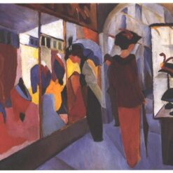 Authentic Reproduction of August Macke's 1914 'Fashion Store' - Orphism Oil on Cardboard Masterpiece