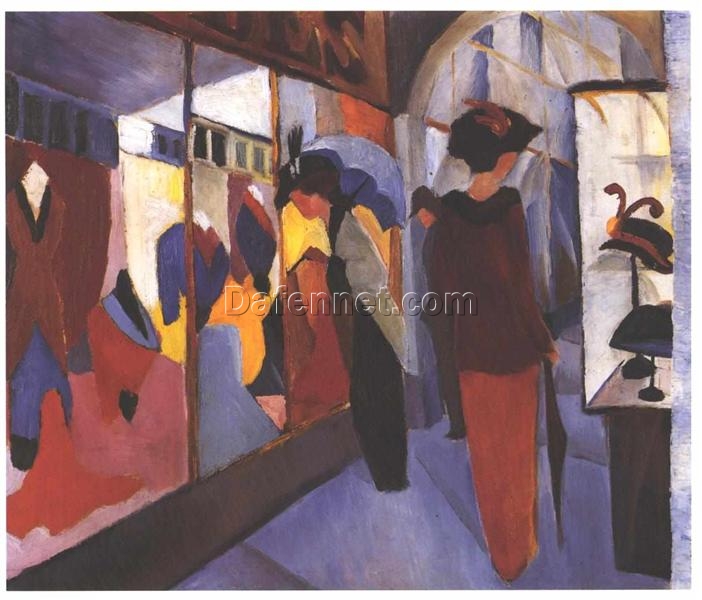 Authentic Reproduction of August Macke’s 1914 ‘Fashion Store’ – Orphism Oil on Cardboard Masterpiece
