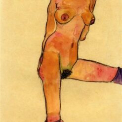 Expressionist 'Female Nude' by Egon Schiele - Hand-painted Watercolor Replica from Dafen Village for Art Aficionados