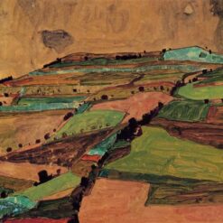 Egon Schiele's 'Field Landscape (Kreuzberg near Krumau)': Expressionist Hand-painted Replica - Ideal for Creating a Dramatic and Evocative Atmosphere