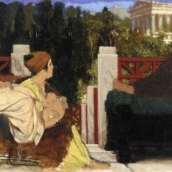 Exquisitely Hand-Painted Oil Sketch Inspired by Sir Lawrence Alma-Tadema's 'Figures on the Terrace by the Acropolis' (c.1870 - 1874) - A Delicate Romantic Sketch Replica by Dafen Village Artists for Art Aficionados and Ancient Greek History Buffs