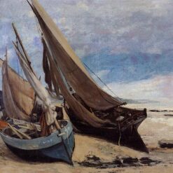 Authentically Rendered 1866 'Fishing Boats on the Deauville Beach' by Gustave Courbet - Realist Oil Canvas Landscape, Capturing the Spirit of the Private Collection Original, Perfect for Art Collectors and Beach Lovers