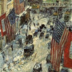 Hand-Painted Replica of Childe Hassam's "Flags on 57th Street, Winter" (1918) - Striking Impressionist Cityscape Oil Painting on Linen from Dafen Village, Ideal for Art Lovers and New York Enthusiasts